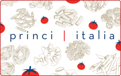 Gift Card with distinctive Princi Italia logo and ingredient illustrations