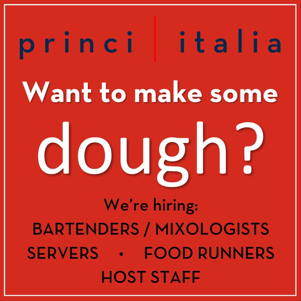 Want to make some dough? We're hiring bartenders, servers, food runners, and host staff.